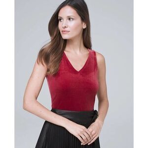 NWOT WHBM Women's‎ sleeveless velvet shell top, v-neck, Red, Small